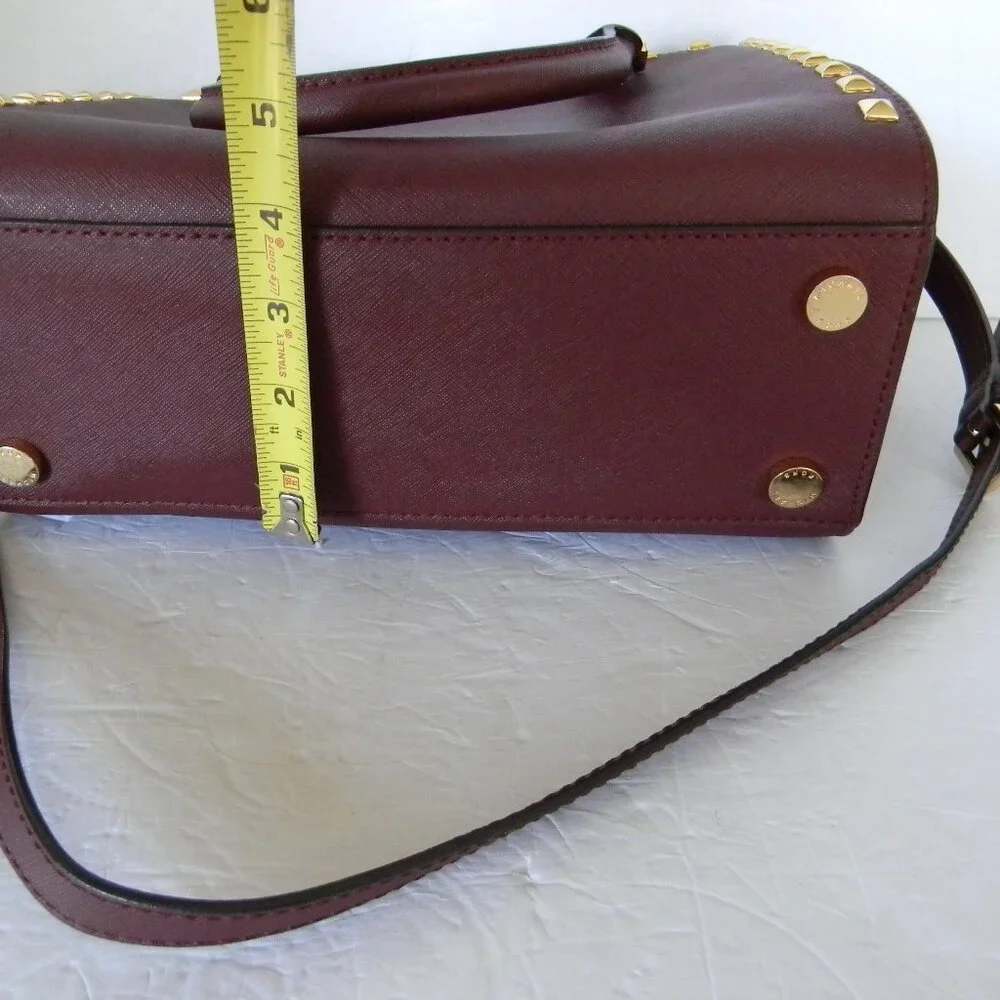 Michael Kors Selma Studded Saffiano Leather Crossbody SATCHEL BURGUNDY/WINE FALL - Picture 5 of 9